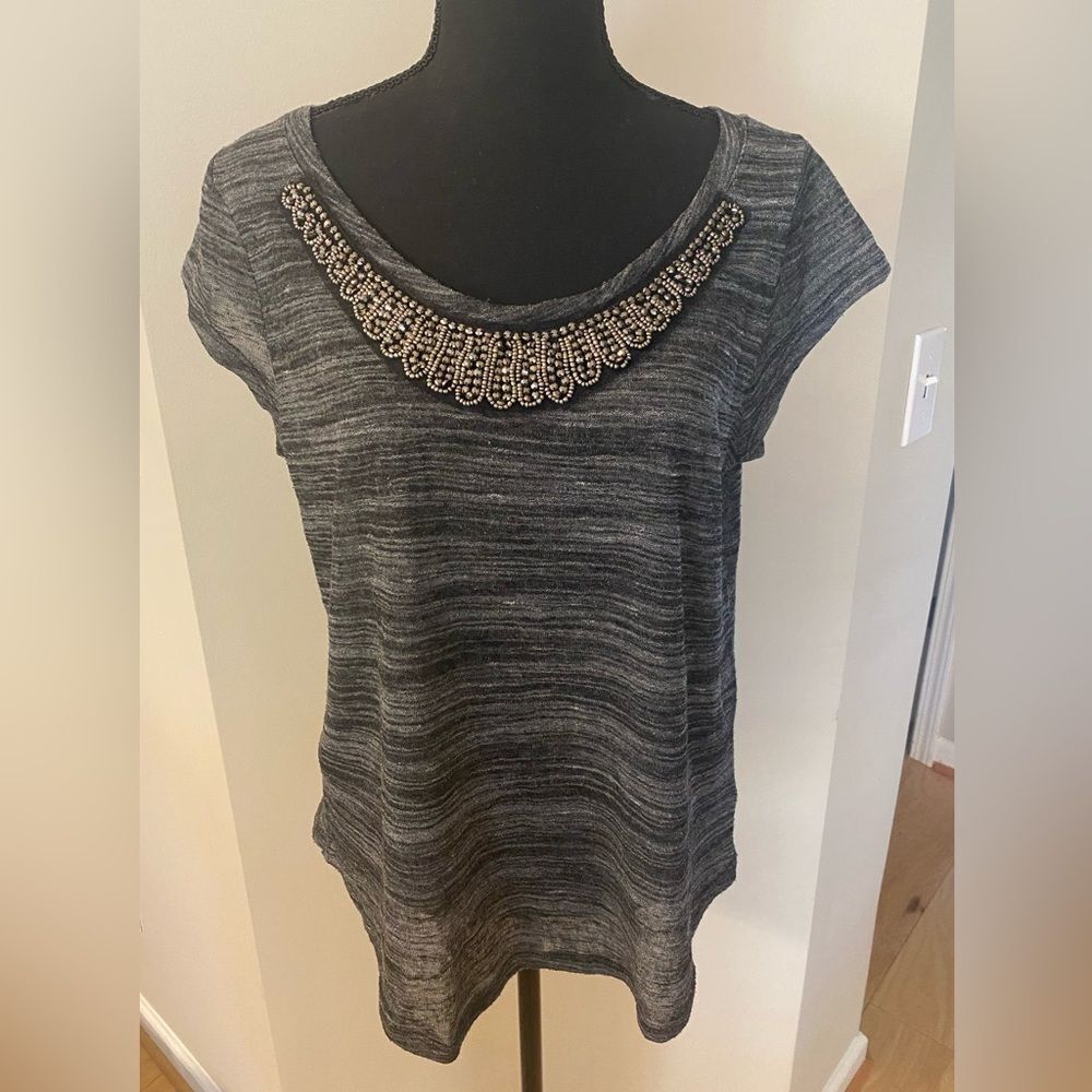 Studio Y Large Lightweight Gray T Shirt Jeweled Neck NWOT